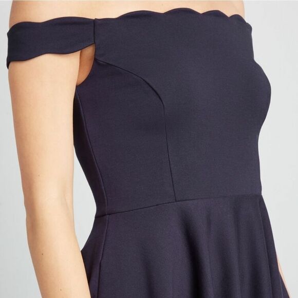 Modcloth Navy Forever Fave Scalloped Off the Shoulder A-line Midi Dress Small - Picture 2 of 12